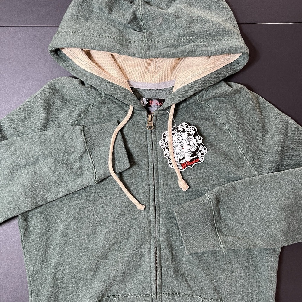 Women's Fullzip Thermal Lined Hoodie Size L JJ Basics Green Y2K Grunge NWT